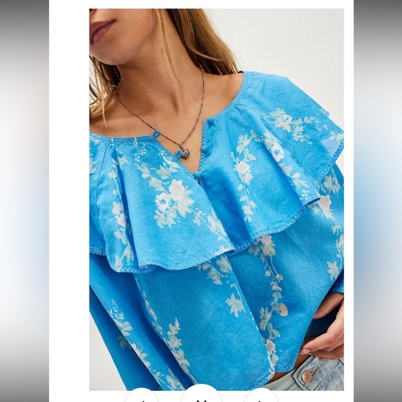NWOT Free People Camilla Printed Blouse Cropped Top - Picture 2 of 12